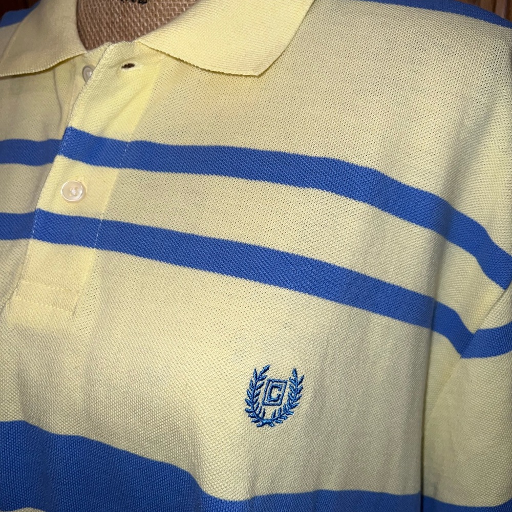 (NWOT) Chaps Men Yellow And Blue Striped Button Up Shirt - Picture 3 of 5